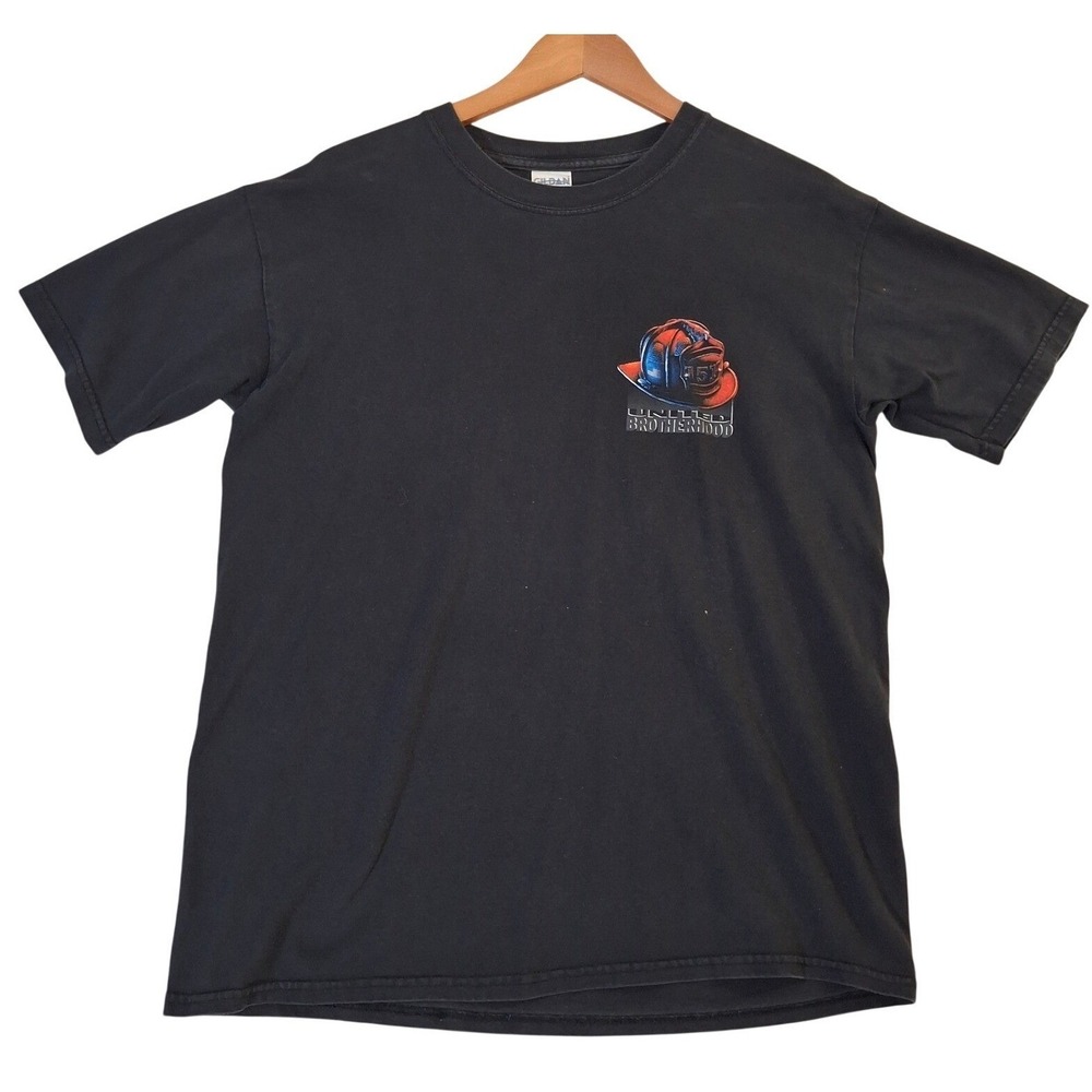Vintage Firefighter Real Americans Real Heroes T-Shirt Black Men's Medium Y2K